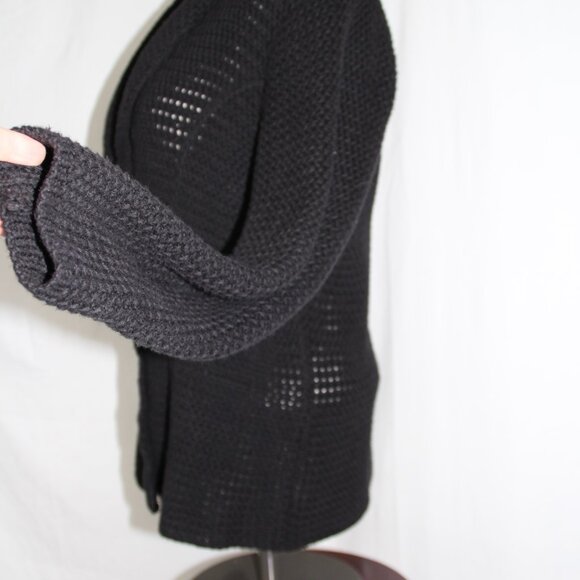 NY Collection Women's Black Knit Cotton Sweater Cardigan Preppy Blazer Size L - Picture 7 of 10